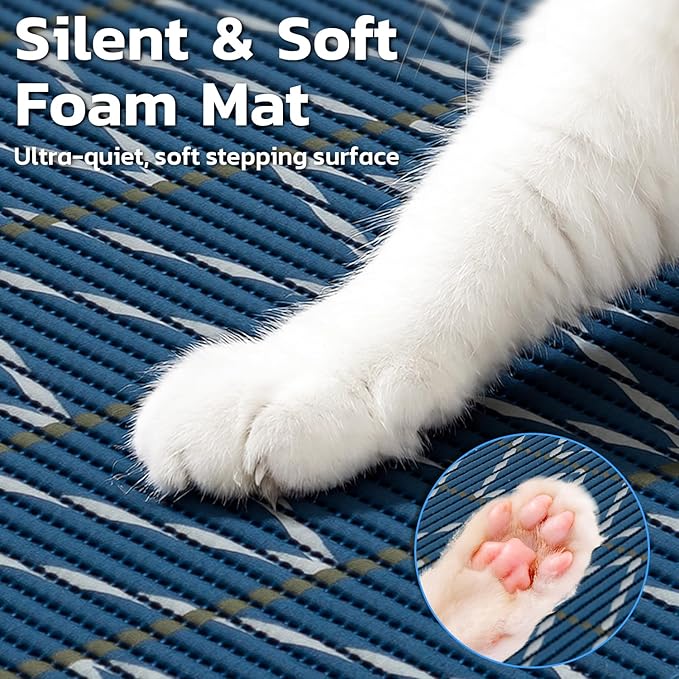 Cat Litter Mat, 40"x25" Jumbo Foam Litter Box Mat | Extra Large Coverage, Soft on Paws, Trimmable Design, BPA-Free Foam, Leak-Proof, Machine Washable, Navy Chevron - Image 3
