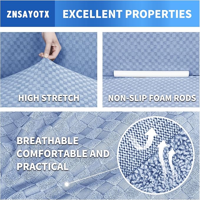 ZNSAYOTX 1 Piece Jacquard Couch Covers for 2 Cushion Couch High Stretch Loveseat Slipcover for Pets Dogs Anti Slip Love Seat Sofa Slipcover Furniture Protector (Medium, Light Blue) - Image 4