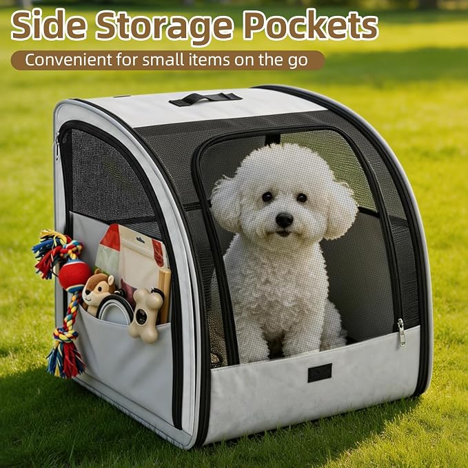 Dog Car Seat for Small Medium Dogs & Cats, Soft-Sided, Gray | Collapsible Pet Travel Carrier, Breathable Mesh, Car Kennel Secured with Seatbelt, Washable Pad, Enclosed Backseat Dog Crate - Image 5