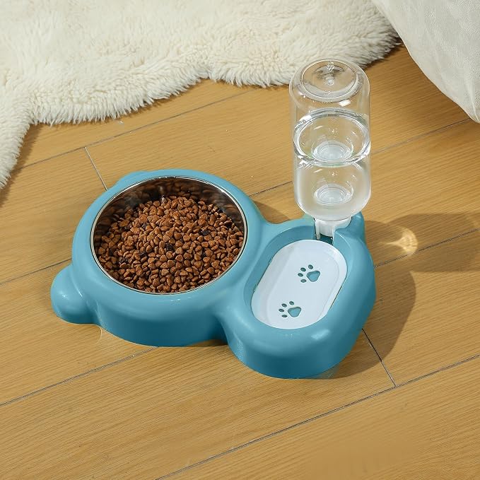 Dog Bowls, Cat Food and Water Bowl Set with Water Dispenser and Stainless Steel Bowl for Cats and Small Dogs - Blue - Image 8