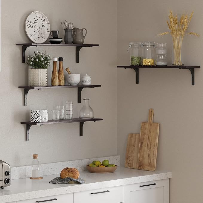 Long Wall Shelves, 23.6Inch Wooden Wall Mounted Shelves, Set of 2 | Floating Book Shelves, Metal Brackets, Easy Assembly, Max Load 22lbs, Wall Storage Ledges, Bedroom/Bathroom/Kitchen, Espresso - Image 5