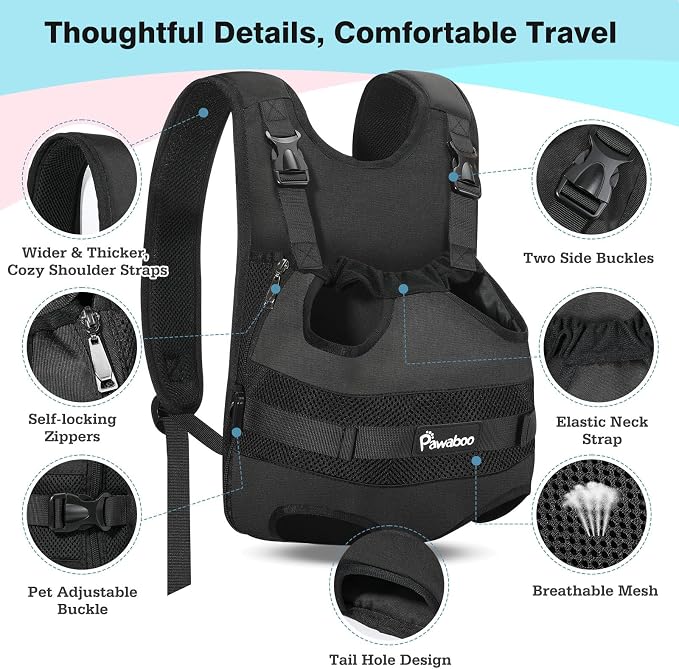 Pawaboo Pet Front Carrier Backpacks for Small Medium Dogs | Legs Out Easy-fit,Adjustable Straps,Hands-free,for Travel Hiking Cycling Camping AA-Black L - Image 2