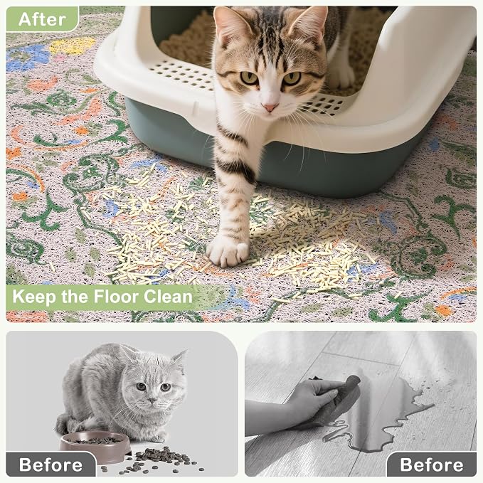 Bienbee Cat Litter Mat, 33" x 22" Dense Trapping Mesh for Litter Boxes | Litter Box Mat with PVC Mesh, Waterproof &Urineproof, Non-Slip Grip, Soft On Kitty Paws and Easy to Clean to Protect Floor - Image 2