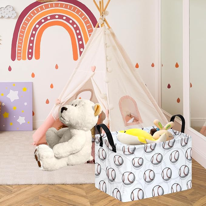 Kids Storage Basket Empty,Baseball Waterproof Storage Bins Organizer, Foldable Closet Shelf Baskets with handles for Women,Nursery Hamper Toys Box,Room Decorations - Image 2