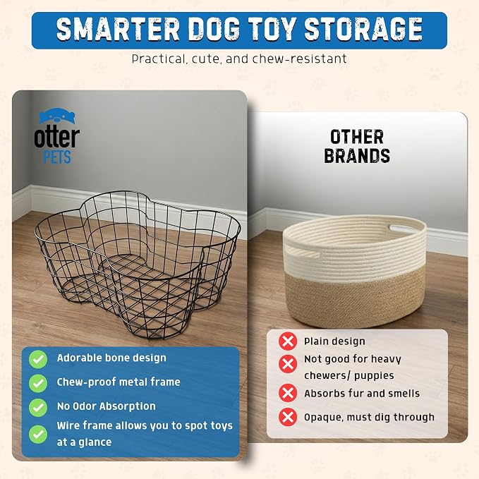 OtterPets Metal Dog Toy Basket Bone Shaped Indestructible Dog Toy Bin 17x13 | 17" long, 13" wide, 7" tall, metal wire dog storage organizer, dog toy bin, dog toy box, pet toy basket, dog toy storage - Image 4