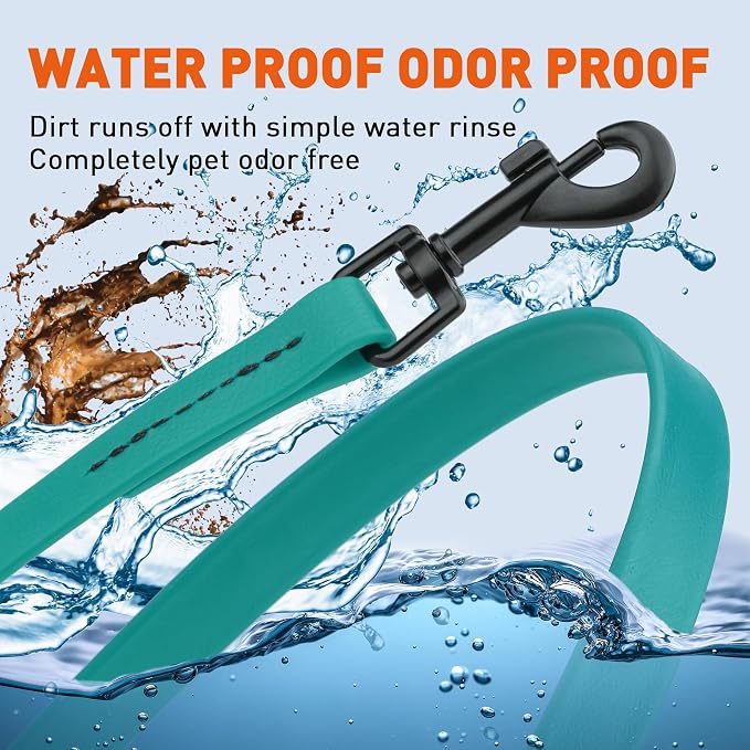 Dogline Biothane Waterproof Dog Leash Strong Coated Nylon Webbing with Black Hardware Odor-Proof Easy to Clean High Performance for Small or Large Dogs Made in USA 4 or 6 ft Lead, Blue Aqua - Image 6