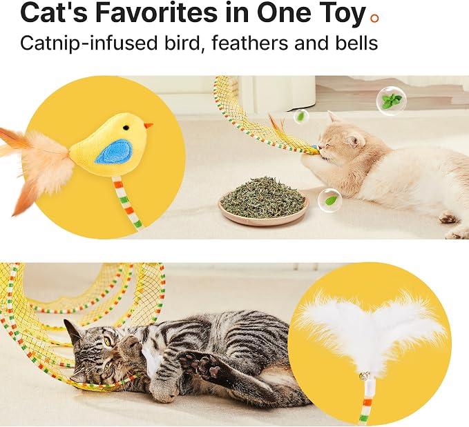 Potaroma Spiral Tunnel Cat Toy, Self Play Collapsible Spring Kitten Tunnel | For Indoor Cats, with Feather and Bell, 20 Inches Unfolded - Image 4