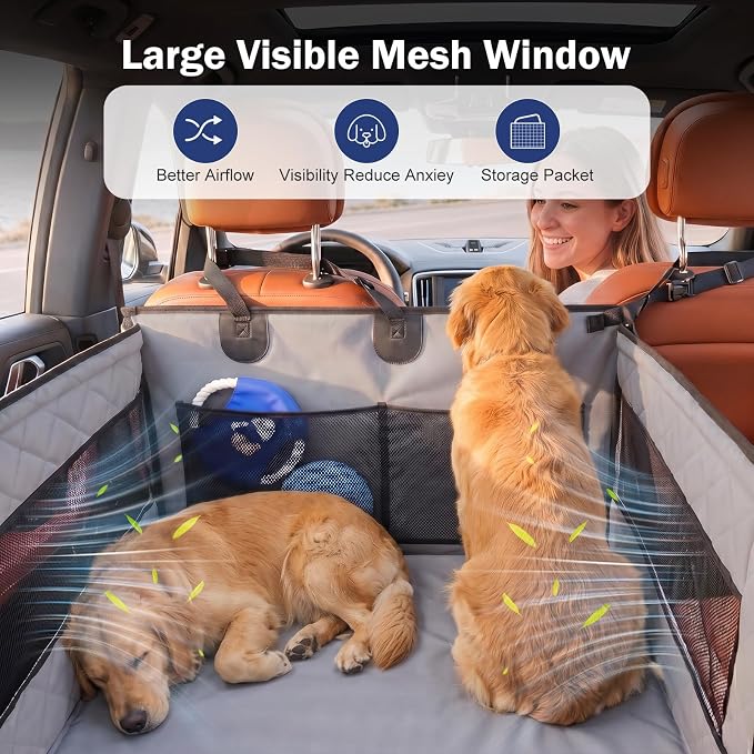 MIXJOY XL Dog Car Seat for Large Medium Dogs, Back Seat Extender for Pets, Waterproof Pet Carseat for Medium Sized Dog, Hammock for Pet, with Storage Pocket for Cars/SUV/Truck(XL) - Image 2