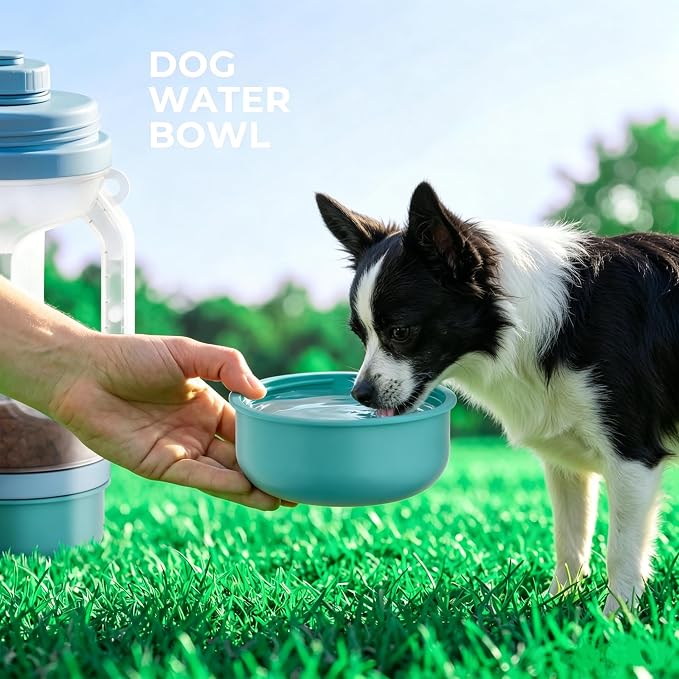 Dog Water Bottle Portable 33.5oz with Food Container & 2 Bowls | Feeding & Hydration, 13.5oz Food Storage, 13.5oz Travel Water Bowl, 6.5oz Food Bowl, Portable Pet Dispenser for Hiking Beach - Image 6