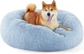 Bedsure Calming Dog Bed Medium Size Dog Donut Washable Pet Bed,30ins | Fluffy Faux Fur Round Cuddler,Machine Washable,Anti-Slip Bottom,Anti-Anxiety,Deep Sleeping for Pets Up to 45 Lbs,Light Blue by Unknown
