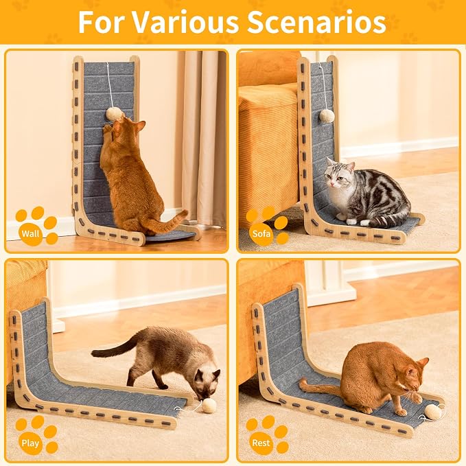 Felt Cat Scratcher for Indoor Cats,26.8 Inch,Grey | L Shaped Scratching Post, Scratch Board Scratchers for Large Cat Scratch Pad Furniture Protector with Ball Kitten Toys - Image 7