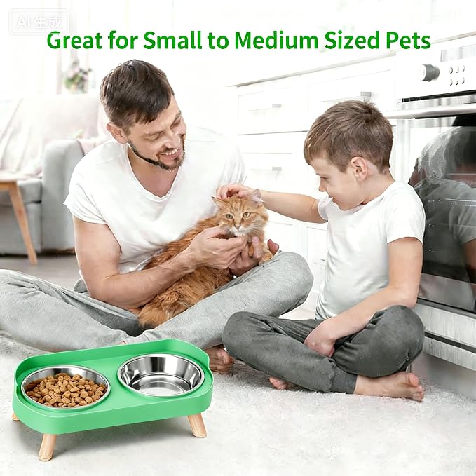 Elevated Cat Bowls, 2 Stainless Steel Raised Cat Food and Water Bowl Set, Splash Proof & Non-Slip, Whisker Fatigue Friendly, Dishwasher Safe for Cats and Small Dogs - Green - Image 7
