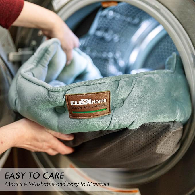 ClevaHome Cat Dog Bed for Small Pets up to 15lbs - Round Cat Beds for Indoor Cats, Machine Washable Comfortable Pet Bed for Puppy and Kitten with Non-Slip Bottom (Washed Green) - Image 6