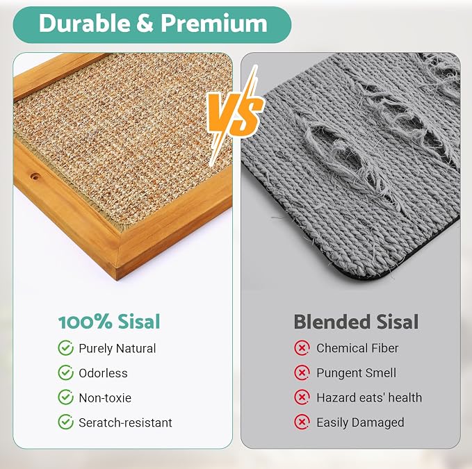 Cat Scratching Post, Wooden Sisal Cats Wall Scratcher, Floor or Wall Mounted Vertical Cat Scratch Pad for Indoor Cats Adults or Kittens, Scratching Board Cat Wall Furniture Protector - Image 3