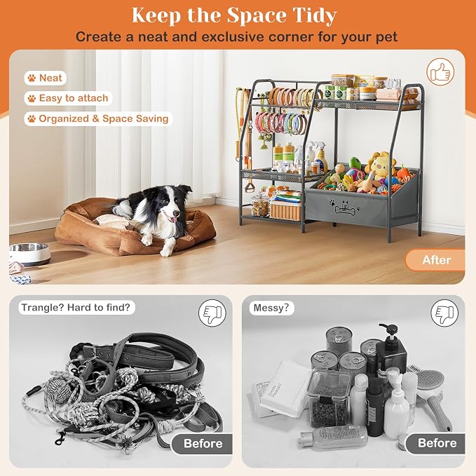 Lomivra Large Dog Toy Basket with Dog Storage Organizer, Trapezoid Toy Bin Box with Collar Leash Holder Hook, Dogs Toy Holder Chest Pet Storage Cabinet for Living Room Dogs Essentials - Image 4