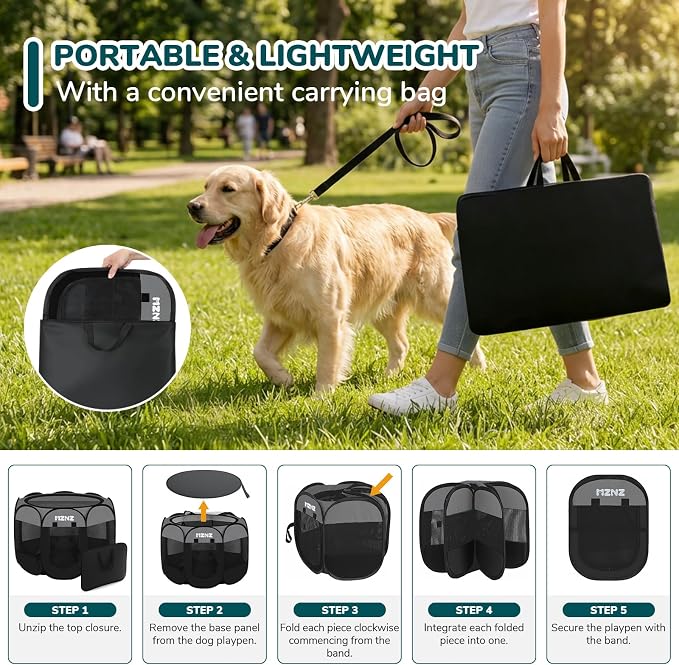 Dog Cat Small Animal Puppy Playpen with Pee Pad, Medium, Dark Grey | Portable Pop Up Pet Crate Cage Enclosure Tent Kennel Indoor Outdoor with Carrying Case, No Assembly, Camping Use - Image 7