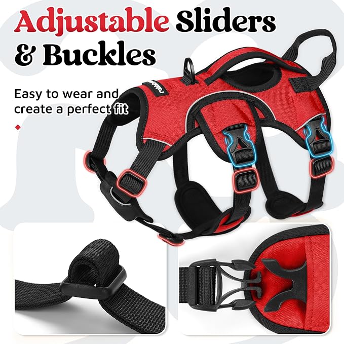 rabbitgoo Escape Proof Dog Harness for Small, No Pull with Lift Handle | No Escape, Full Soft Padded, Reflective Adjustable Vest, Leash Clip for Walking Hiking Training, Red, Small - Image 7