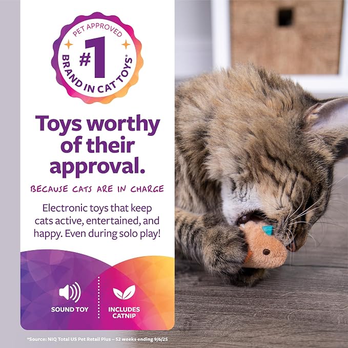 SmartyKat Chickadee Chirp Electronic Sound Cat Toy, Contains Catnip, Battery Powered - Light Brown, One Size - Image 2