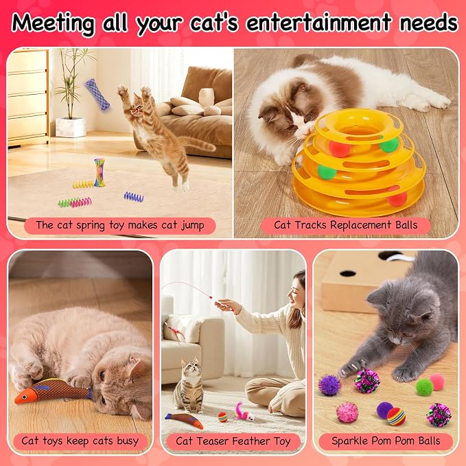 39 Pcs Cat Toys for Indoor Cats, Interactive Fun | Kitten Feather Wand, Catnip Toys, Chew Rope, Springs and Balls, Boredom Relief, Safe and Durable, for All Breeds - Image 3