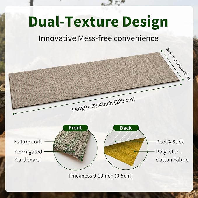 Natural Cork Cat Scratcher Mat, Self-Stick & Trimmable Furniture Protector for Couch, Door, Wall & Bed Corner, Claw-Friendly for Indoor Cats (Catnip Green, 39.4 x 11.8 Inch) - Image 3