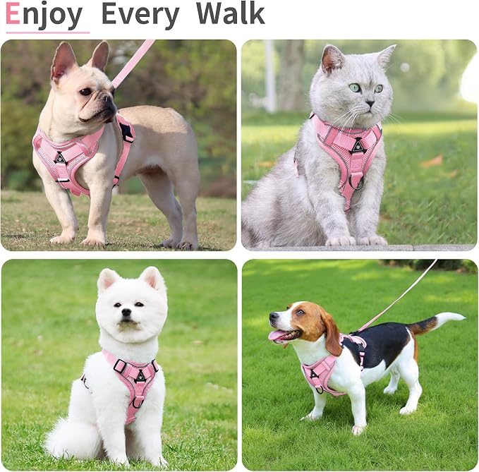 Dog Harness Small Sized Dog Pet Vest with Leash Set Pink M | Adjustable Puppy Vest Harness, No Choke No Pull, Soft Padded, Step-in Dog Vest, Reflective Cat Harness, Breathable Air Mesh - Image 6