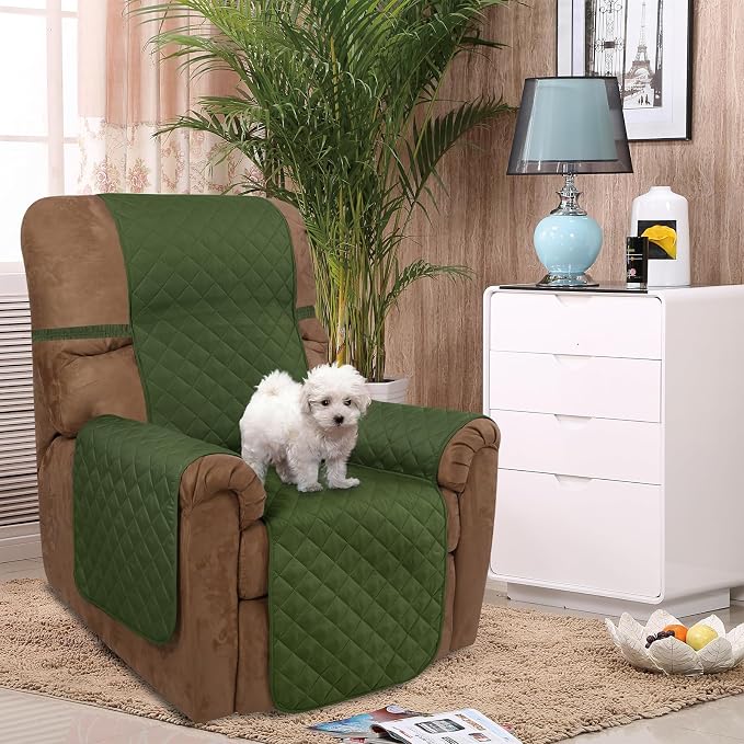 U-NICE HOME Reversible Recliner Chair Covers, Huntergreen/Sage | 28''Recliner Cover for dogs Washable, Pet Friendly, Elastic Straps, Water Repellent, Diamond Quilted - Image 2