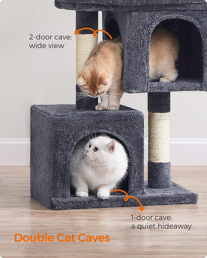 Feandrea Cat Tree, 29.1-Inch Cat Tower, Plush Condo for Medium Cats up to 11 lb, Large Perch, 2 Caves, Scratching Post, Smoky Gray UPCT612G01 - Image 9