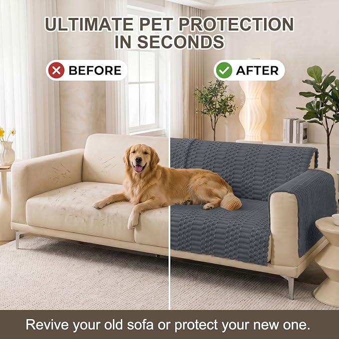 Smiry Waterproof Couch Covers for Dogs Washable, Non Slip Pet Sofa Cover | Plush Scratch Resistant Flannel Furniture Protector for Dogs, Dark Grey, 36" x 82.7" - Image 7