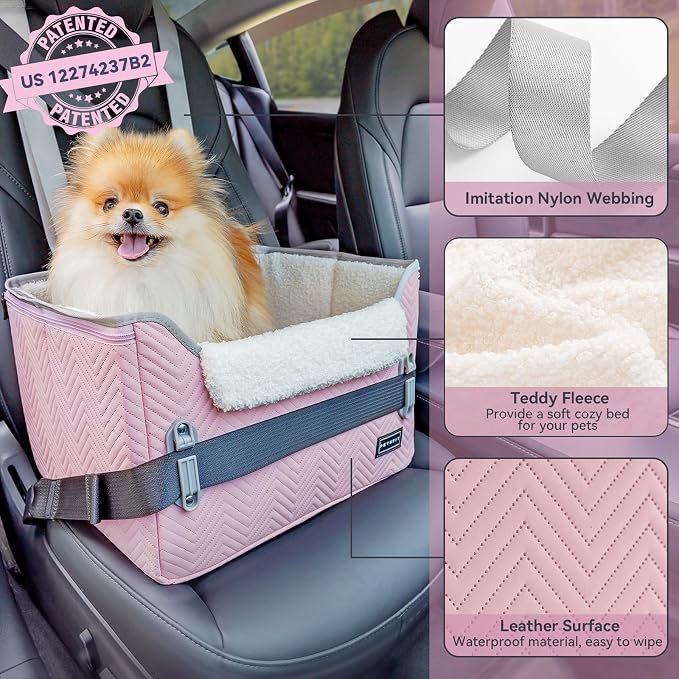 PETSFIT Dog Car Seats for Small Dogs, Portable Puppy Car Saet for Car with Clip-On Leash, Adjustable Straps Suitable for Small Pets Up to 25lbs (Light Pink) - Image 5