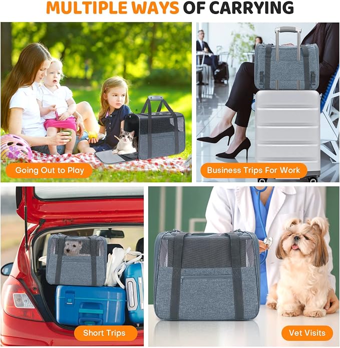JUNGYOUN Premium ​Cat Carrier - ​Pet Carrier for Cat & Small Dogs up to 15lbs - ​Airline Approved Travel Dog Carrier with Anti-Escape Zippers, Collapsible Travel Bowl & Padded Strap - Image 2