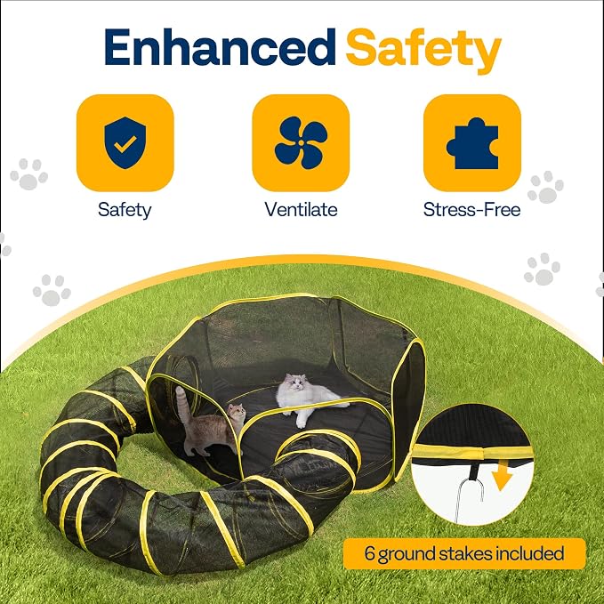 VIVOHOME Outdoor Cat Enclosure 2-in-1, w/Cat Tent, Circle Playpen Tunnel | Portable Cat Tunnels with Tent for Indoor Outdoor, Collapsible Catio for Kitty Small Animals, w/ Storage Bag Removable Bottom - Image 2
