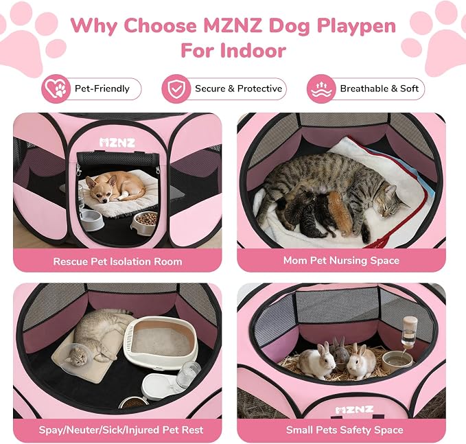 Dog Cat Small Animal Puppy Playpen Crate, Small, Whole Pink | Portable Pop Up Pet Cage Enclosure Tent Kennel Indoor Outdoor with Carrying Case, No Assembly, Camping Use - Image 3