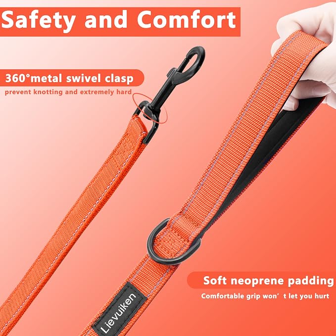 Dog Leash 5ft Long,Double Handle Dog Leash for Control Training | Heavy Duty Dog Leads with Traffic Padded Handles, Reflective Leashes for Small Medium Large Dogs(5ft, Orange) - Image 3