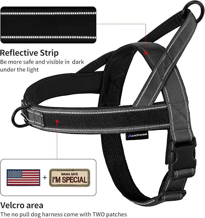 Annchwool No Pull Dog Harness with Soft Padded Handle-Reflective Strip Escape Proof and Quick Fit to Adjust Dog Harness-Easy for Training Walking for Small & Medium and Large Dogs(Black,XS,1 In Width) - Image 2