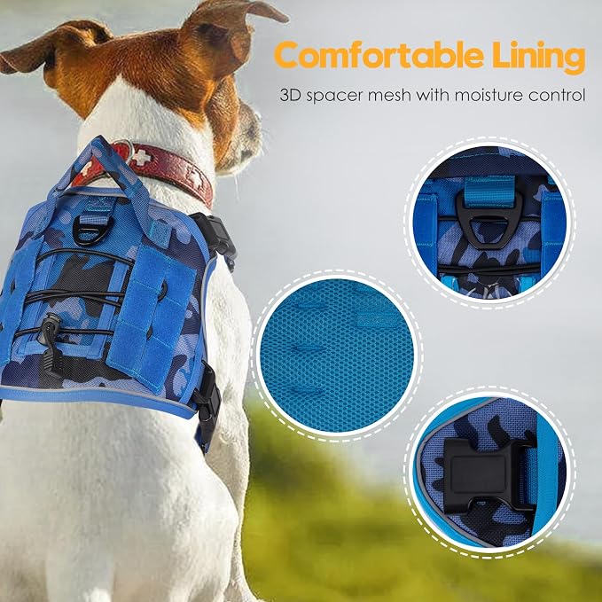 Heavy-Duty Tactical Dog Harness for Large Dogs, No Pull Adjustable Reflective Pet Vest with Molle System, K9 Military-Grade Control for Service Training, Outdoor & 10+ Breeds, Blue Camo, Medium - Image 2