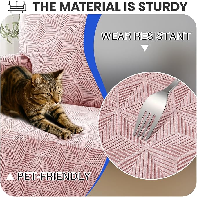 YEMYHOM 1 Piece Stretch Chair Sofa Slipcovers Couch Covers for 1 Seat, Jacquard Armchair Covers with Non-Slip Elastic Bottom, Thickened Furniture Protector for Dogs Pets kids (Small, Pink） - Image 6