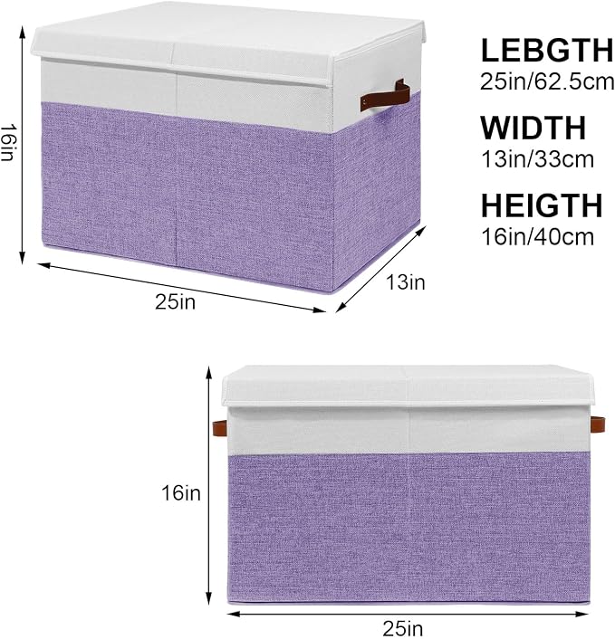 Large Toy Storage Box with Lid, Toy Chest Bin Boxes Basket with Dividers | Sturdy Toy Organizer Bin for Kids, Boys, Girls, Nursery, Living Room, Bedroom, Playroom 25"x13" x16" (Purple and White) - Image 5