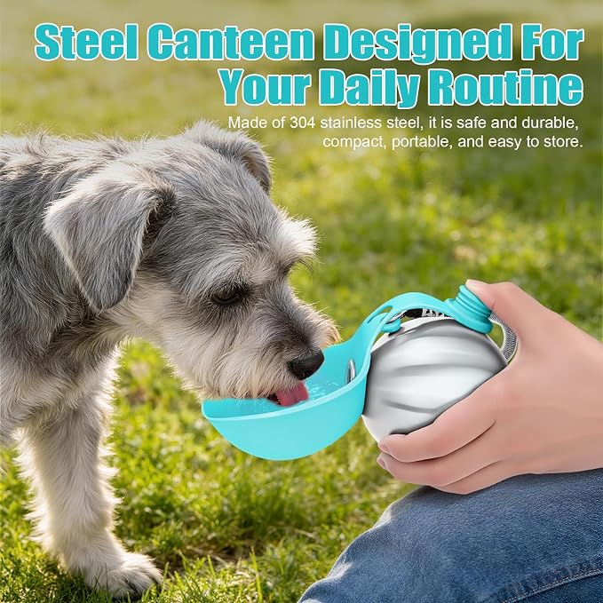Portable Dog Water Bottle 10oz Stainless Steel Travel Dog Water Dispenser with Bowl No-Spill Puppy Water Bottle for Walking Hiking Small Dog Water Bottle - Image 6