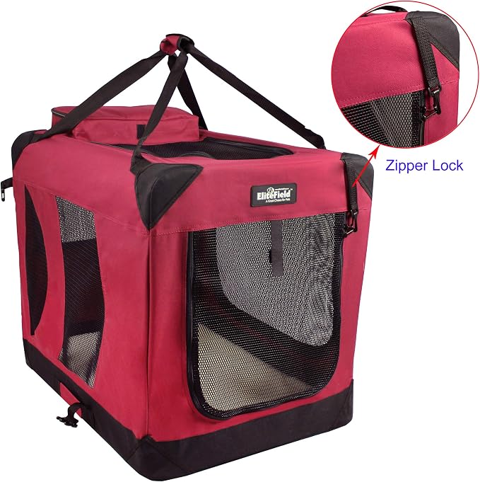 EliteField 3-Door Soft Dog Crate with Bed & Carrying Bag (2-Year Warranty) | 3 Mesh Doors, Steel Frame, Removable & Washable Crate Cover and Bed Cover, Storage Pockets, Indoor/Outdoor, Foldable - Image 2