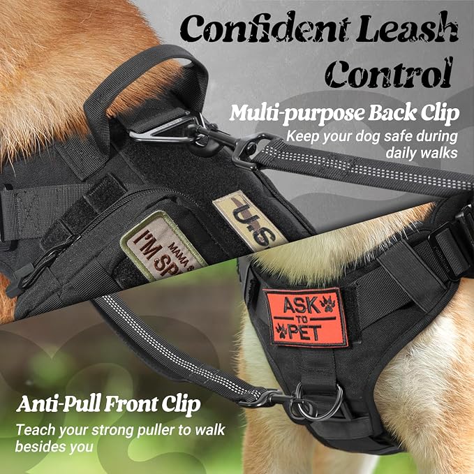 rabbitgoo Tactical Dog Harness for Large, Heavy Duty Military No Pull Vest | Sturdy Metal Buckles, 5 Adjustments, Molle System, Powerful Pullers for Training, Hunting, Outdoor, Black, Large - Image 6