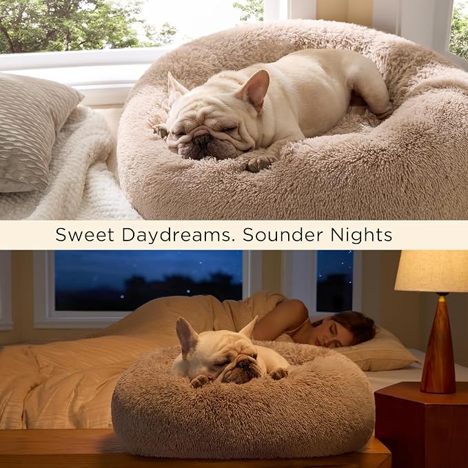 Bedsure Calming Cat Beds Donut Round Washable Kitten Bed,20 inches Green | Fluffy Faux Fur Cuddler,Machine Washable,Anti-Slip Bottom,Anti-Anxiety,Deep Sleeping for Cats&Small Pets Up to 15 Lbs - Image 4