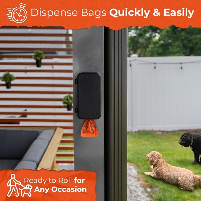 Pexter Dog Poop Bag Dispenser - Outdoor or Indoor Pet Waste Bag Dispenser Station - Stick-On or Screw-On Wall Mount - Poop Bags Storage Outdoor Container - Includes 4 Doggie Bag Rolls (Black) - Image 4