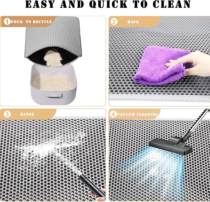 HCY&WLD Cat Litter Mat, Honeycomb Double Layer Litter Trapping Mat | Safe Materials, Soft on Paws, Waterproof Urine Proof Non-Slip, Protects Floors, Less Waste, Easy to Clean, Gray, 24" x 18" - Image 7