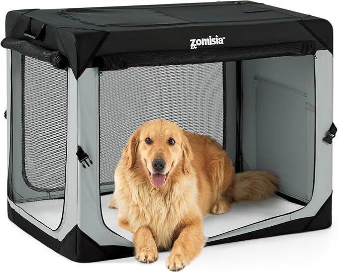 ZOMISIA XL Collapsible Dog Travel Crate for Large Dogs, Portable Dog Crate | Soft Sided,Easy Fold & Setup,Indoor & Outdoor Use,Breathable Mesh Windows,Built-in Leash,For Extra Large Breeds Up to 90 lbs by Zomisia