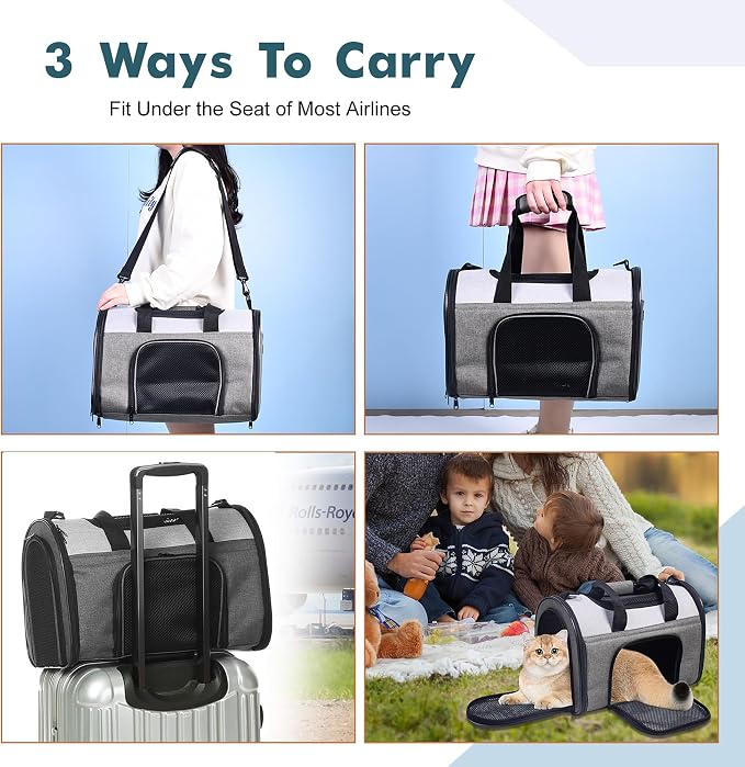 Jespet Airline Approved Soft-Sided Kennel Pet Carrier for Small Dogs Cats | Collapsible, Built-In Leash, Large Storage Pocket, Travel Handbag & Car Seat, Up to 10lbs - Image 7
