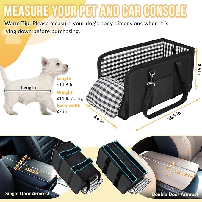 SlowTon Console Dog Car Seat, Dog Booster Seat for Small Dogs Under 11lbs | Portable, Safety Features for Anti-Collapse, Hard Bootm for Excellent Support, with Washable Cushion Built in Seat Belt - Image 2