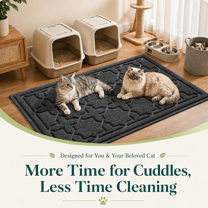 Yimobra Cat Litter Mat, Easy Clean Trapping PVC Mat, 47" x 36", Waterproof Backing, Non Slip Bottom, Scatter Control Pad for Litter Box, Black - Image 7