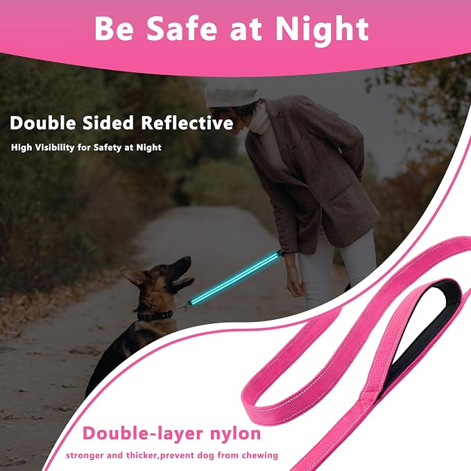 Dog Leash 5ft Long,Double Handle Dog Leash for Control Training | Heavy Duty Dog Leads with Traffic Padded Handles, Reflective Leashes for Small Medium Large Dogs(5ft, Hotpink) - Image 4