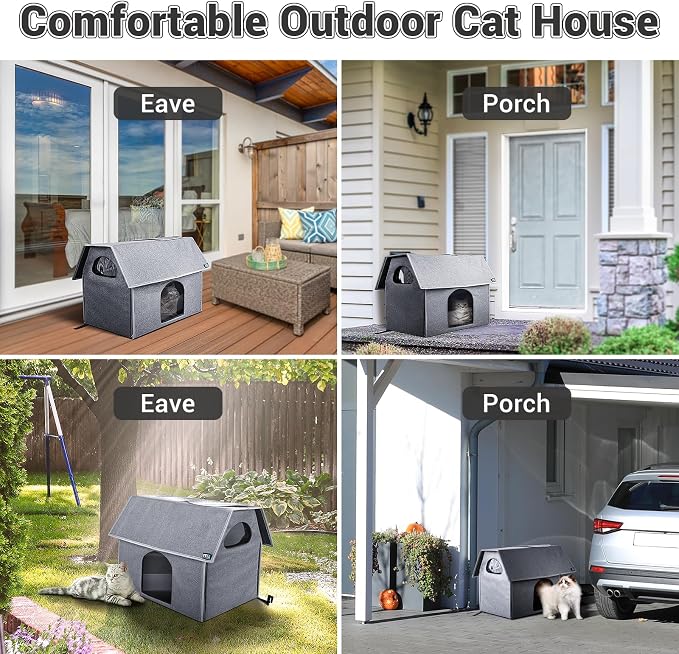 MIU Color Outdoor Cat House, Extra Large Weatherproof Cat Houses for Outdoor Cats, Warm Feral Cat Shelter with Removable Soft Mat, Big Cat Bed, 20.5"x17.5"x16.6" | Insulated Feral Cat Shelter with Removable Soft Mat, Easy to Assemble,20.5"x17.5"x16.6" - Image 3