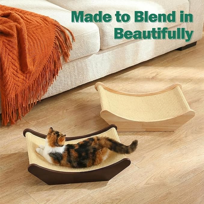 Zakkart Cat Sisal Scratching Bed Hammock, 2-in-1 Cat Scratcher & Lounging Bed, 100% Natural Sisal Mat, Solid Wood Frame, Cat Furniture Protector (Large, Dark Stained) - Image 6